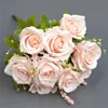 偽ローズフラワーブーケ（9頭/房）13.78 "長さシミュレーションローズフォームフルーツ家の結婚式の装飾的な造花