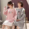 2020 Jesień Koreański Bawełna Długie Rękaw Nocny Dla Kobiet Cute Cartoon Sleepwear Femme Night Dress Home Dress Nightdress Nighty