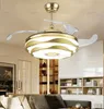 Musique de ventilateur de plafond moderne Lumière LED avec télécommande Application de téléphone mobile Bluetooth Ventilateurs de plafond 42 "Lampe de décoration de chambre à coucher invisible llfa