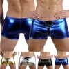 Män erotiska sex pu läder strappy boxer underkläder våta shorts pvc latex klubb patent underkläder manliga boxare330i