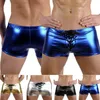 Män erotiska sex pu läder stappla boxer underkläder våta shorts pvc latex klubb patent underkläder manliga boxare