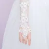 Embroidery Floral Lace Long Gloves Sheer Mesh Elbow Length Bridal Wedding Prom Fingerless Mittens