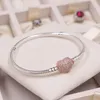 18K Rose gold Heart Clasp Snake Chain Bracelet Women Girls Wedding Gift with Original box for Pandora 925 Sterling Silver Charms B237j