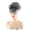 Sznurek Afro Puff Grey Włosy Kinky Kręcone Ponytail 100% Prawdziwe Włosy Bun Chignon Hairpiece Dla Kobiet Updo Clip W Ludzkim Przedłużaniu Włosów