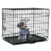 Cage de transport en fil métallique pliable, ferme, pour animaux de compagnie, double porte, chat, chien, avec séparateur et plateau en plastique, noir PTCG01-24192I