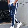 Mens joggare casual byxor fitness män sportkläder dragsko bottoms sida randiga skinny sweatpants gym jogger dragkedjor byxor