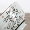 Vintage Japanese Porcelain Rice Bowl 4.5 inch Hand Painted Blue Plum Blossom Pattern on Antique White Glaze