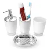 Set da bagno in plastica da 4 pezzi Portaspazzolino Portasapone Dispenser Bottiglia Accessori per il bagno