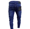 Jeans masculinos Mens Rasgado Afligido Tinta Zíper Colorblock Hole High Street Clássico Denim Calças Splice Slim Lápis