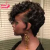 13x4 Wavy Short Wig Pre plucked Remy Bleached Knots Fashion Pixie Cut Bob Lace Wigs Human Hair Color Natural For Black Women