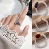 Prosty pierścień Retro-Pearl-Handmade Ring-Toe Ring-Stretch-Natural Stone