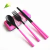 3 pcs 1set ABS Plástico Talheres Portáteis Conjunto de Viagem Portátil Folding Combinação Pauzinhos Forquilha Colher Spoon Cutelaria Set LJJK2150