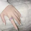 Lyxsmycken glittrande SEL handgjorda 925 Sterling Silver Princess Cut Whitepink Topaz Cz Diamond Gemstones Women Wedding Ban361A