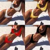 여자 여름 섹시 비키니 세트 2020 패션 단색 수영복 푸피 업 브라스 + 낮은 허리 팬티 삼각형 수영복 비치웨어
