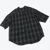Grey Black Oversized camisa da flanela decote manga curta capuz Shirts remendo na parte traseira de alta qualidade