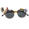 Fashion Baroque Sunglasses Metal Gold Plate Chickens Decoration Summer Sun Glasses Outdoor Beach Accessories Summer Sunglasses