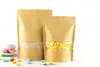 14 * 20 + 4cm 500pcs Stå upp CLEAR Fönster Brun Kraft Papperspåsar med dragkedja för mat / TEA / NUT / KAFFE RESEALABLE Packaging Bag