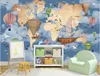 Özel fotoğraf duvarları 3d duvar kağıdı Karikatür dünya haritası balon çocuk odası başucu kanepe duvar arka plan duvar kağıdı ev dekorasyonu için duvar kağıtları