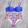 2021 Tryck Sexig Bikini Tvådelad Baddräkt Kvinnor Baddräkt Fashion High Waist Bra Set Baddräkt Badning 2PC Kvinna Biquini M158