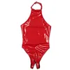 Grande taille licou Wetlook Zip ouvert entrejambe body Latex PVC Catsuit paillettes body Sexy chaud érotique Teddies maillots de bain Overol