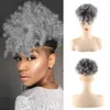 Sznurek Afro Puff Grey Włosy Kinky Kręcone Ponytail 100% Prawdziwe Włosy Bun Chignon Hairpiece Dla Kobiet Updo Clip W Ludzkim Przedłużaniu Włosów