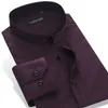 Men's Long Sleeve Dark Purple Color Mandarin Collar Dress Shirt Cotton Slim Fit Solid Formal Shirts