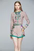 2pcs Kadın Bayanlar Set Kıyafetler Vintage Çiçek Harfleri Yasa Yaka Uzun Kollu Üst Gömlek Bluz Şort Takibi İlkbahar Yaz Sonbahar Pist Toptan Dropship