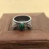 100% fine silver 925 silver tiger head ring fashion retro Thai double feline inlaid malachite mens domineering