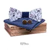Drop shipping moda stampa legno papillon spilla fiore spilla gemello blu papillon set con custodia fazzoletto corbatas para hombre