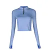 Yoga Outfits Half Zipper Sport Top Sexy Long Sleeve Crop Quick Dry Running Training Fitness Workout Tops Gym Activewear