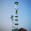 Tall Straight Tube Glass Bongs Triple Water Pipes Birdcage Percolator Oil Dab Rigs 18mm Joint Green Blue Clear With Bowl