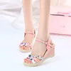 Summer Wedges Sandals Flower Print High Heels Sandal Woman Roma Platform Sandal Peep Toe sandalias mujer Ankle Strap Sandals1489409