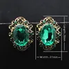 Fashion Wedding Accessories Antique Bronze Vintage Green Big Stone Crystal Rhinestone Stud Earrings For Women Jewelry