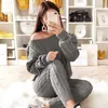 DOTORSUT Women Winter Knitte Sweter Kitwa damskie panie solidny okrągły szyję kabel dzianina ciepły zestaw garnituru 2pc#y151256z