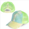 Tie-Dye Ponytail Ball Caps Messy Bullar Kepsar Flickor Baseball Kepsar Hattar Tvättade Bomull Unisex Sunshade Visor Hat Utomhus Snapbacks Kepsar BC7575