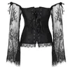 Plus size dames steampunk korset blouse sexy lange mouw kanten corselet veter bustiers top Victoriaanse club trouwfeest shirts