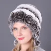 Rex Rabbit Fur Hat Caldo e spesso protezione per le orecchie cappelli di pelliccia reale palle autunno inverno zucchetto rotondo lavorato a maglia copricapo da donna Wool2073