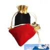 Bolsas de embalaje de joyería de terciopelo pequeño Bolsas con cordón Bolsas de regalo de boda Rojo y negro 4 tamaños para elegir 50 piezas / lote