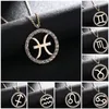 2020 nouveau 18k or signe du zodiaque rond pendentif collier bélier gémeaux balance 12 Constellation classique collier diamant bijoux