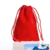 Grå röd blå velveteen sammet dragsko gåva smycken förpackning väskor påsar till jul / bröllop favores 50 st / parti 10x12cm