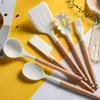 11PCS Silikon Geschirr Sets Küche Kochgeschirr Hochtemperaturbeständige NonStick Holzgriff Silikon-Spachtel-Backen-Werkzeug mit Aufbewahrungsbox