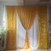 Luxuty Hochzeits-Hintergrundvorhang, 3 m H x 3 m B, weißer Vorhang mit goldenem Eisseiden-Pailletten-Drape-Hintergrund, Hochzeitsfeier-Dekoration259D