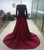 Rouge foncé manches longues Karakou tenue algérienne sirène robes de soirée col en v dentelle appliques musulmane robes de bal formelles robes de gala