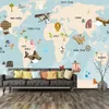 Personalizado Mão Pintado Mapa Mural Mural dos desenhos animados Animal Veleiro Airplane 3D Fotografias de foto para crianças Quarto Quarto Parede Decoração Imagem