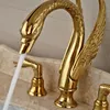 Soild Copper Gold Finish Bathroom Faucet Luxury Golden Swan Shape Basin Tap Dual Handle Deck Mount5327886