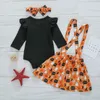 2020 Halloween baby outfits brev pumpa tryckt långärmad romer + suspender kjolar + huvudband 3pcs / set barn kläder uppsättningar