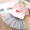 Kids Designer Clothes Girls Flamingo T Shirts Mesh Skirts 2pcs Sets Boutique Girl TUTU Skirt Suits Summer Kids Clothing DHW4031