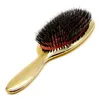 Hair Brushes Luxury Gold And Silver Color Boar Bristle Paddle Brush Oval Anti Static Comb Hairdressing Massage3726081