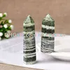 10st Naturlig grön Zebra Jasper Stone Quartz Crystal Hand Snidad Polished Point Wand Tower Obelisk Healing 4-9cm Olika Storlekar Partihandel