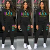 Plus size 2X women fall winter BLACK tracksuits plain letter outfits long sleeve hoodies +pants sports two piece set casual jogger suit 3563